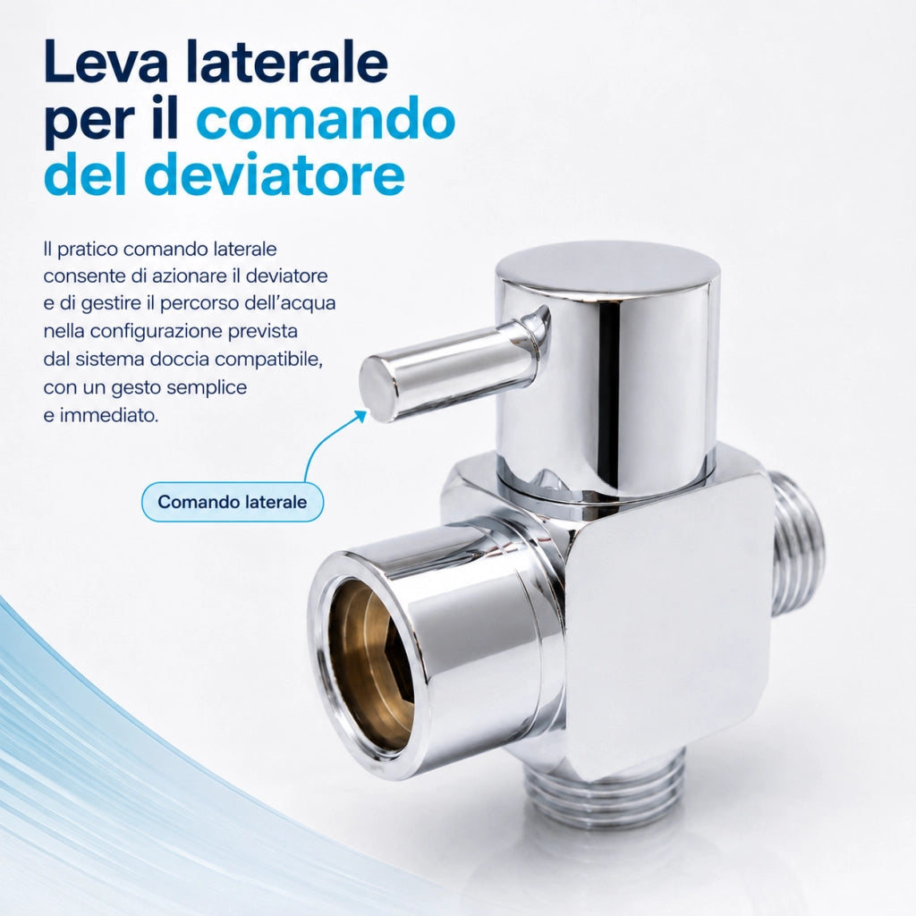 Valvola Deviatrice 3 Vie Doccia Ottone Cromato 1/2" 3/4" 79353