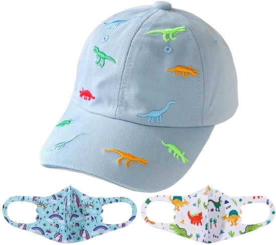 Cappello solare per bambini - Protezione solare - Blu - Maschera solare - Adatto per bambini - Incluso 2 mascherini solari