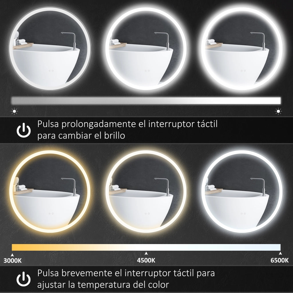 Specchio da bagno con luci LED ¨C zephmum ¨C rotondo ?60 cm, antivaho, memoria