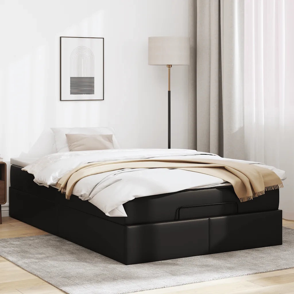 Struttura Letto Pouf con Materasso Nero 120x190 cm Similpelle 3311026