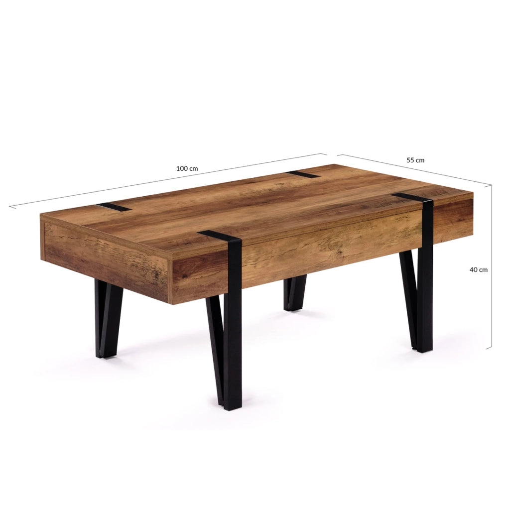 IDMarket - Tavolino 1 cassetti vintage legno scuro e ante nere AUSTRIA