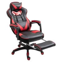 Sedia da Ufficio Ergonomica, Sedia da Gaming, Sedia Girevole con Poggiapiedi Retraibile e Schienale Regolabile in Schiuma, Pelle PU e Metallo, 65 x 70 x 118.5-128.5 cm, Nero e Rosso