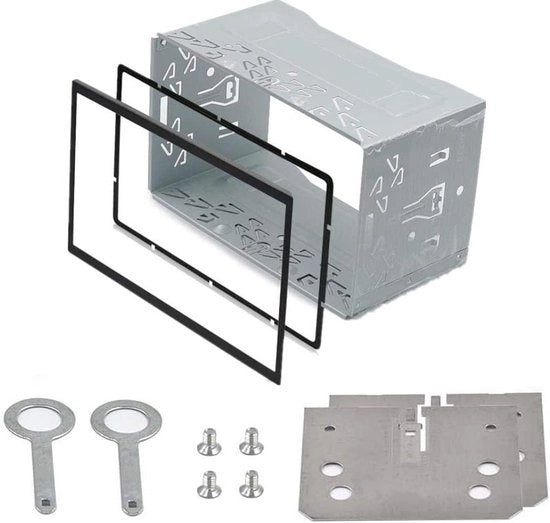 Chassis radio universale per auto 2 x sedili Din - 1 telaio in acciaio + 2 piastre di montaggio + 2 x maniglie di cavo + 4 x viti universali per auto