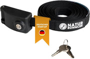 Cinturone di sicurezza chiuso con cavo in acciaio, chiave e serratura integrati - Cinturone robusto per teli da bagaglio, tende da bagaglio, motori e biciclette, lunghezza 4m, colore nero