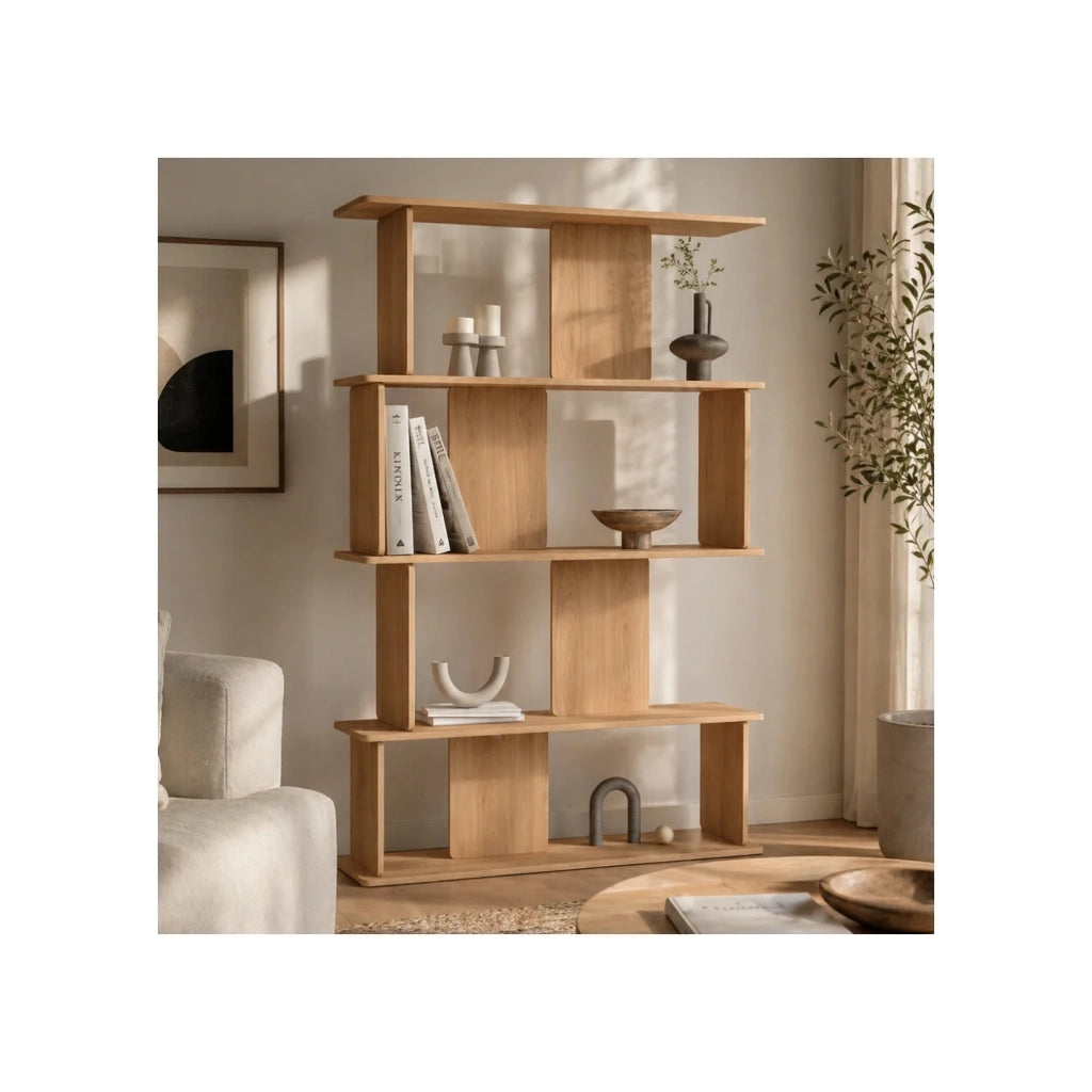 IDMarket - Scaffale asimmetrico a 4 livelli CAPUCINE japandi dal design arrotondato in faggio