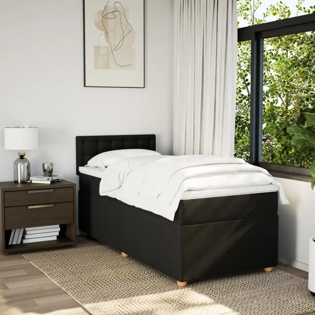 Letto singolo | Letto per adulti | Giroletto a Molle con Materasso Nero 80x200 cm inTessuto