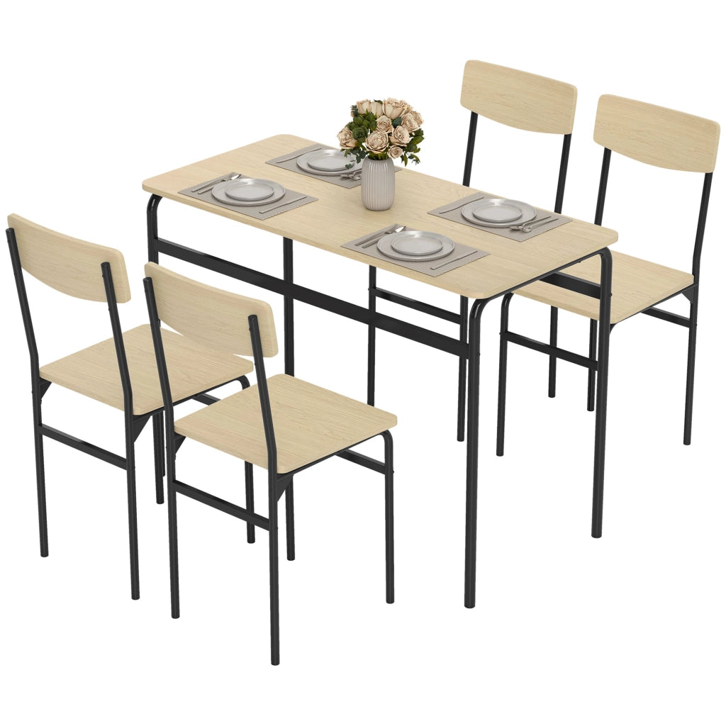 Set da Pranzo 5 Pezzi ¨C zephmum ¨C Legno e Metallo, Nero e Legno, Tavolo Rettangolare