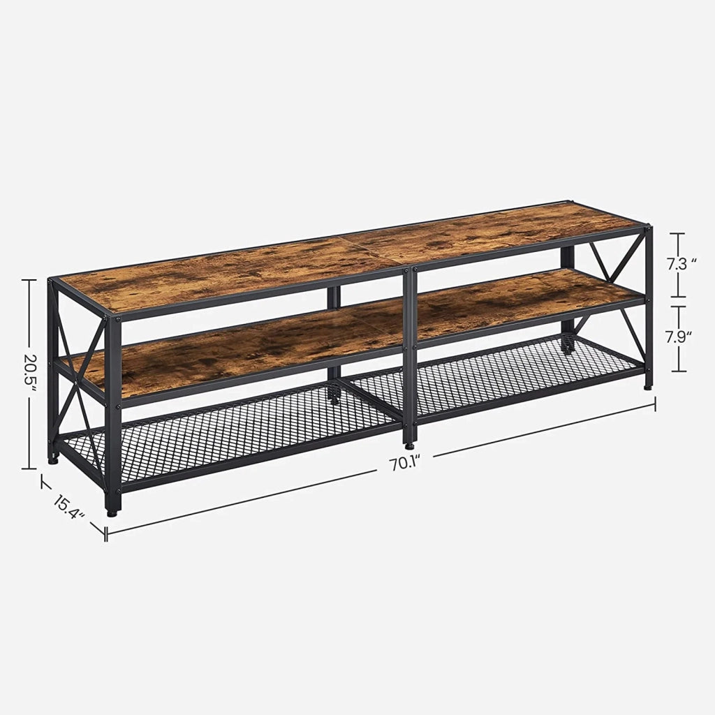 Mobile porta TV per televisori fino a 75 pollici tavolo da soggiorno con ripiani portaoggetti struttura in acciaio per soggiorno/camera da letto 178 cm marrone rustico 12_0002898