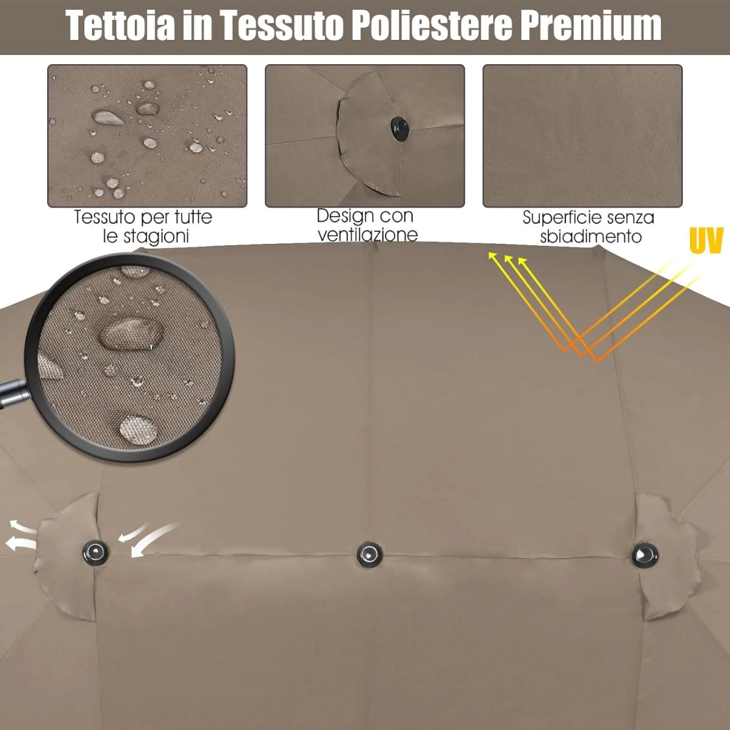 Ombrellone da Giardino Doppio 470 cm, con Manovella e 12 Stecche, Ombrellone Rettangolare Pieghevole, per Giardino Piscina Terrazza, 470 x 280 x 245 cm (Marrone)