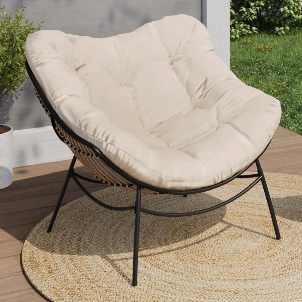 LOA, sdraio da giardino in rattan con cuscino ecrù