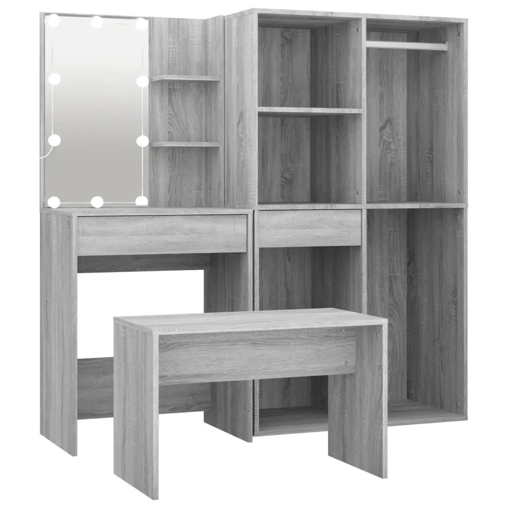 Set Tavolo da Toeletta con LED Grigio Sonoma Legno Multistrato 3114105