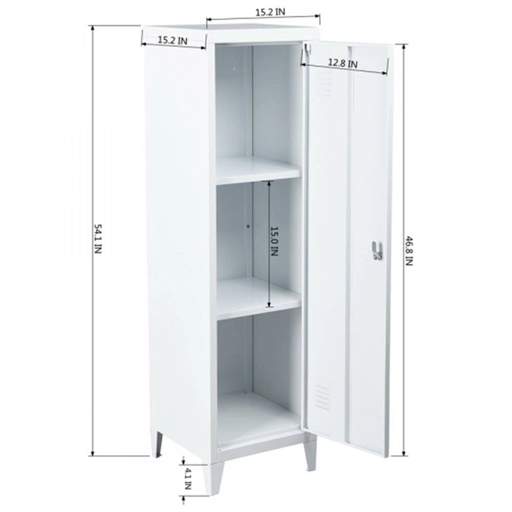 Armadietto Spogliatoio in Metallo con Chiave 1 Anta 3 Scomparti 138x38,5x38,5 Bianco