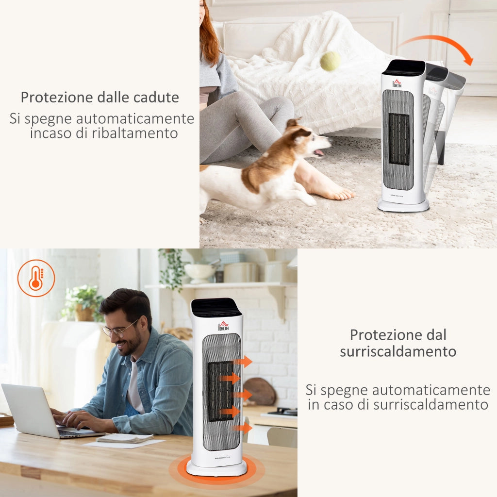 Easycomfort Stufetta Elettrica Oscillante con Telecomando, Temperatura Regolabile e Timer, Potenza 1000W/2000W, 17.6x13.7x50cm, Bianco