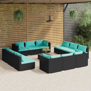 Set Divani da Giardino 13 pz con Cuscini in Polyrattan Nero cod mxl 34605