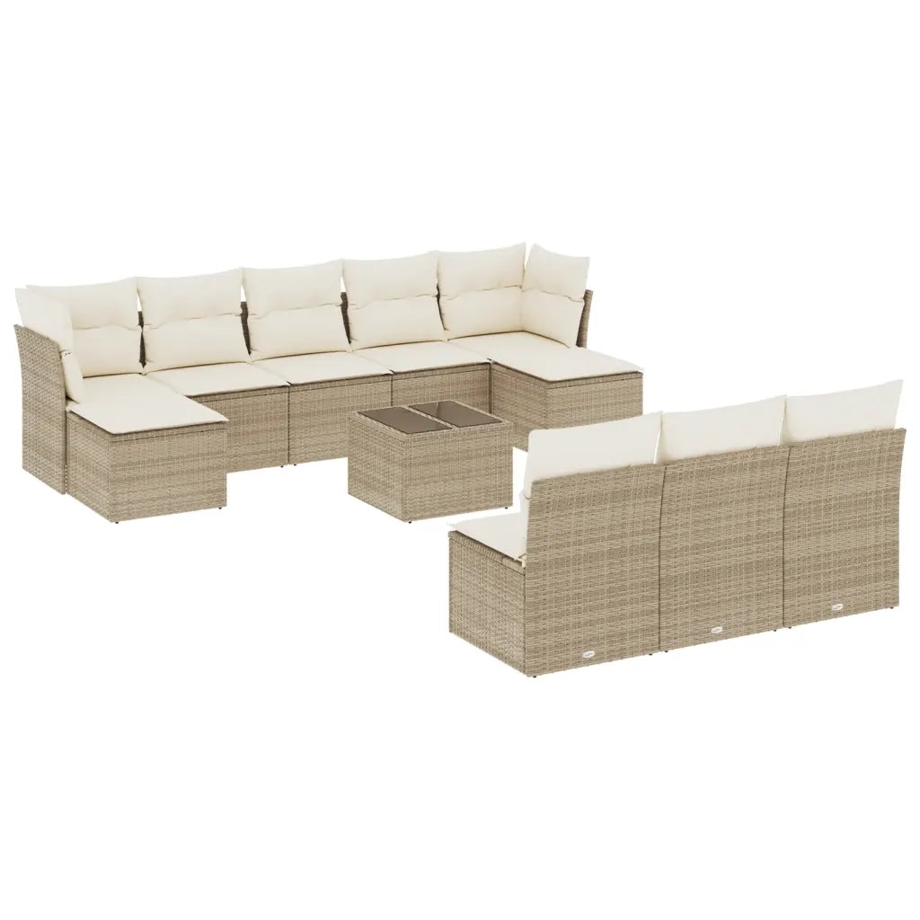 Set Divani da Giardino 11 pz con Cuscini Beige in Polyrattan