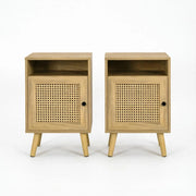 Set di 2 comodini con 1 vano aperto e anta in rattan, MDF e truciolato, per camera da letto, naturale, 39 × 35 × 60 cm