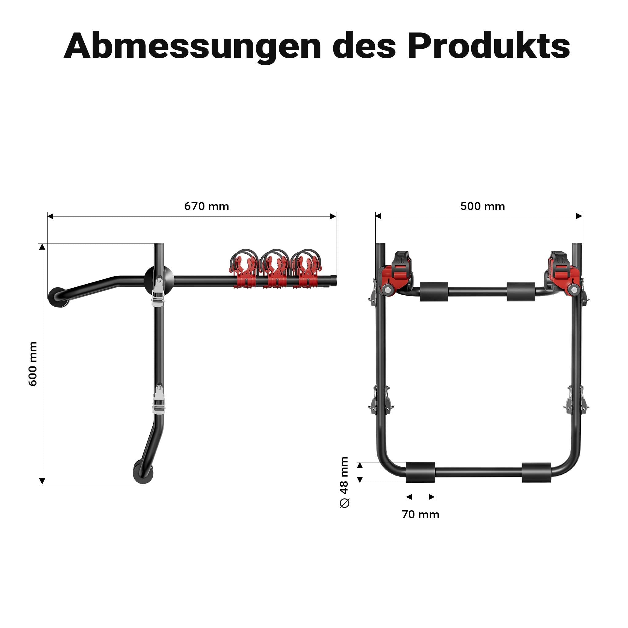 Portabici da portellone per 3 biciclette, in acciaio, portata fino a 45 kg, universale, installazione facile, con 6 cinghie e imbottitura in schiuma, per mountain bike, bici elettriche