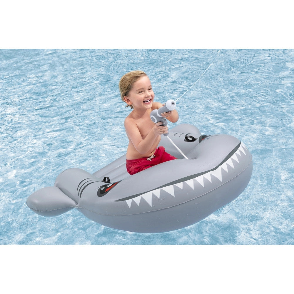Trade Shop - Gonfiabile Squalo Tavola Da Nuoto 160x115cm Per Bambini Con Pistola Ad Acqua Maniglie 42073 -