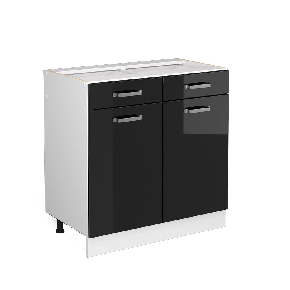 Vicco Base universale Nero lucido 80 cm con cassetti e ante, senza piano di lavoro