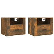 Set di 2 Comodini | Armadio da Notte | Mobiletto da notte a Muro Rovere Fumo 50x36x40 cm