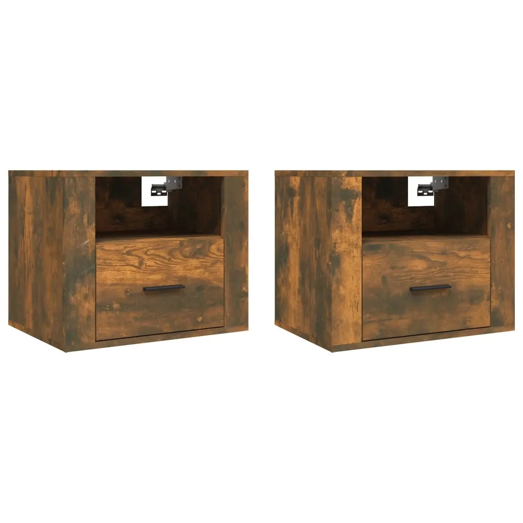 Set di 2 Comodini | Armadio da Notte | Mobiletto da notte a Muro Rovere Fumo 50x36x40 cm