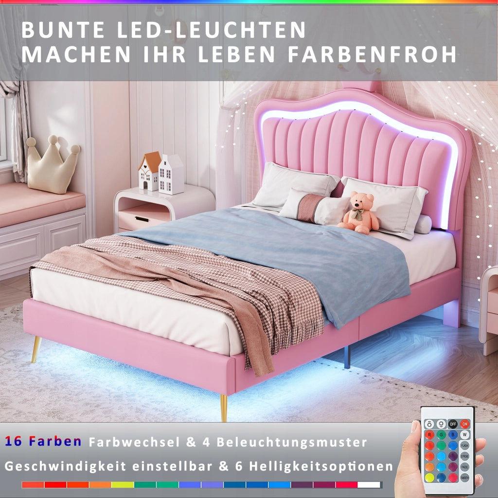 Letto per bambini 90x200 - Xylo - Rosa con LED