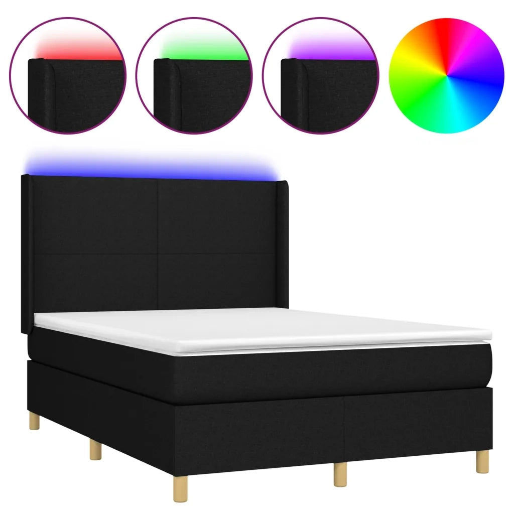 Letto a Molle con Materasso e LED Nero 140x200 cm in Tessuto 3138719