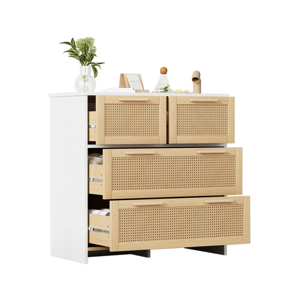 Cassettiera 80x38x80 cm con 4 cassetti; guide scorrevoli; MDF; naturale e bianco