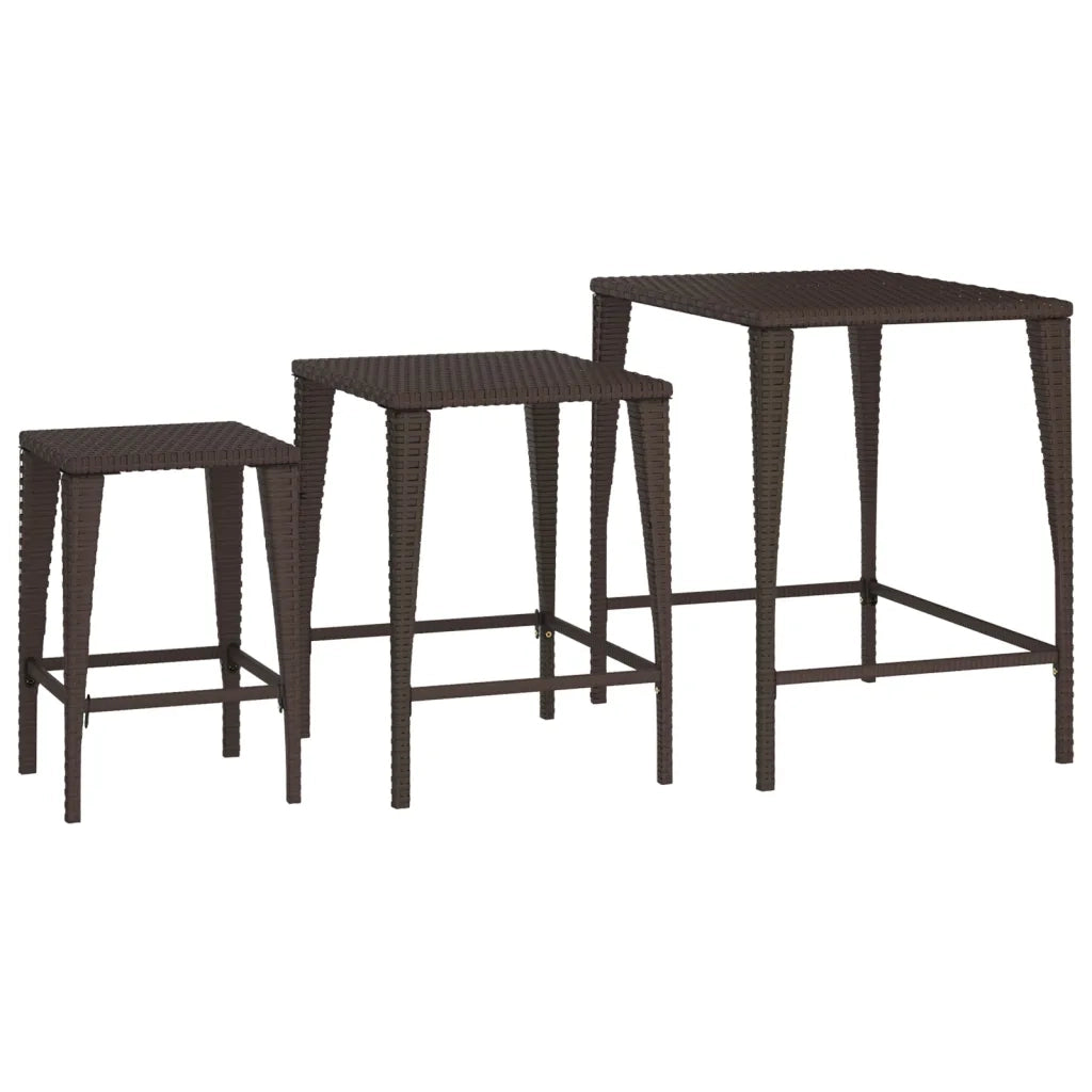 Tavolini Impilabili 3 pz Marroni in Polyrattan 319385