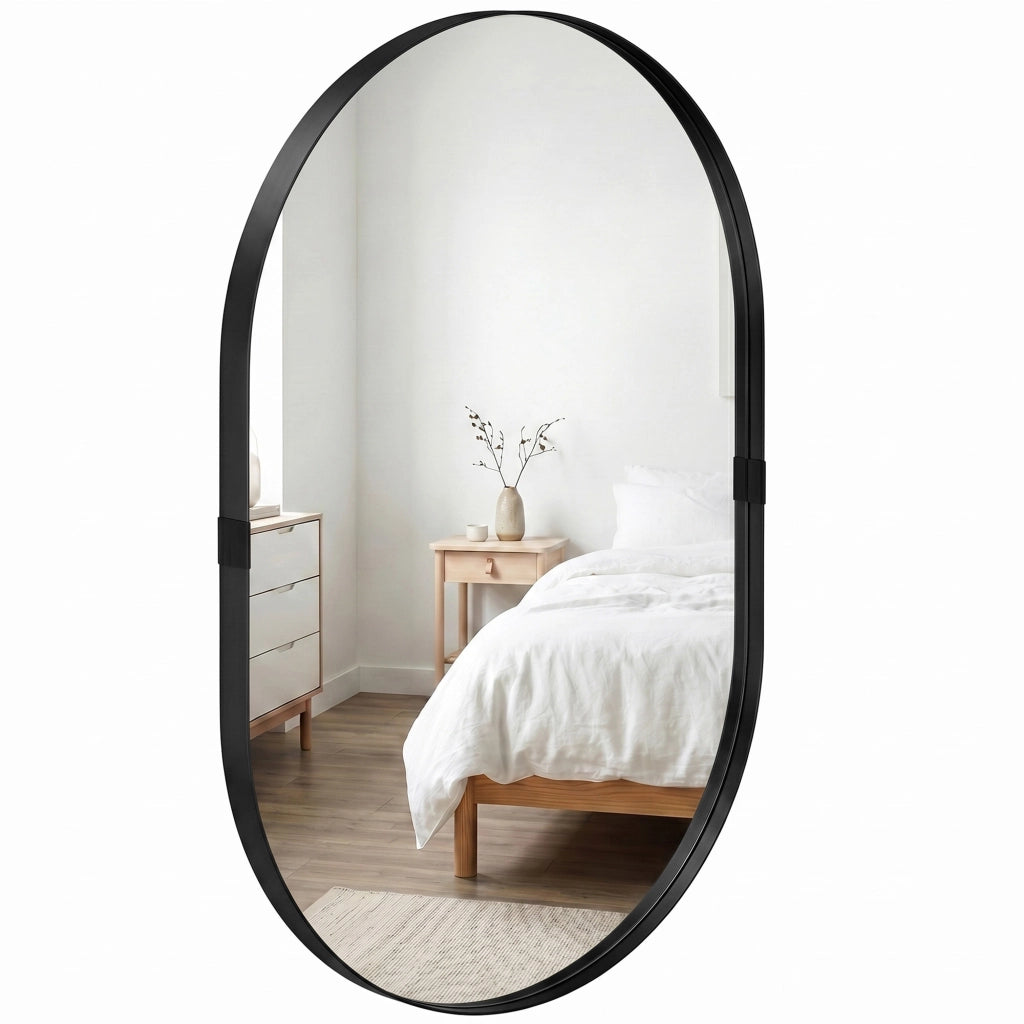 Specchio da Parete 60x90 cm ¨C Xylo ¨C Vetro Temperato Cornice Alluminio Nero