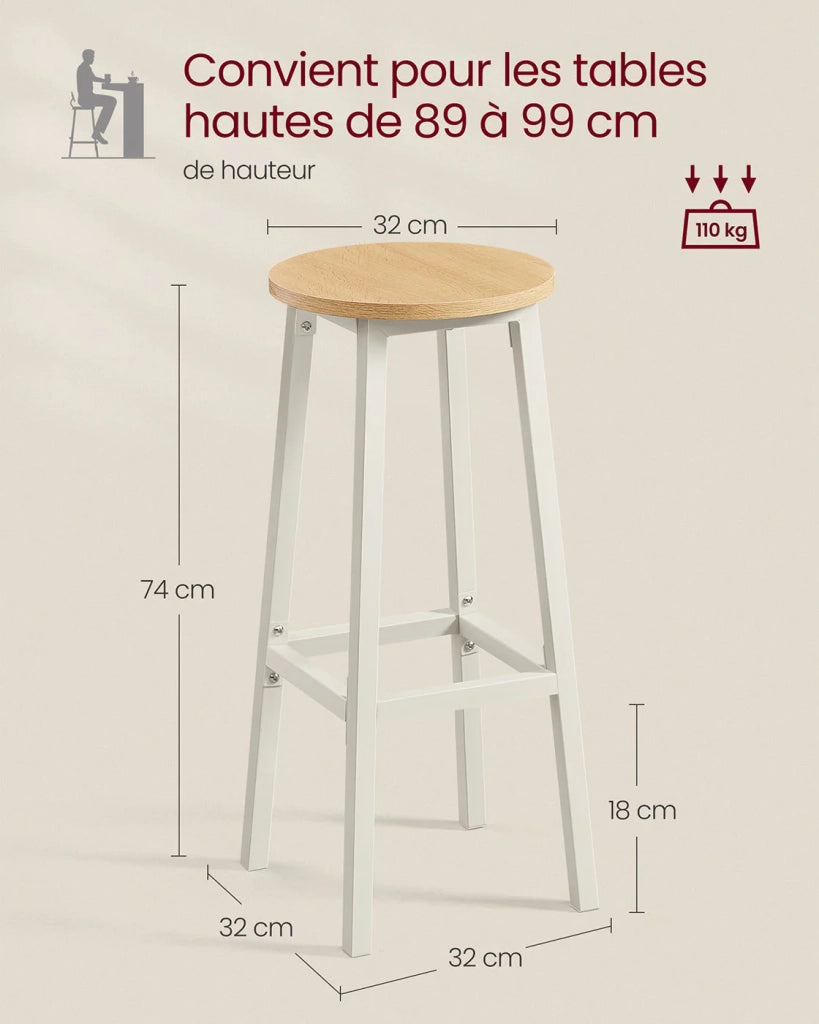 Set di 2 sgabelli da bar seduta alta struttura in metallo facile da montare altezza 74 cm poggiapiedi per cucina soggiorno sala da pranzo beige 12_0007752