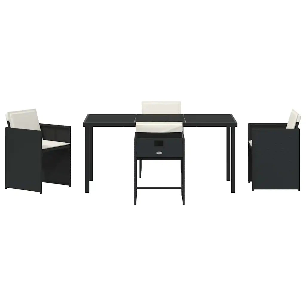 Set da Pranzo per Giardino con cuscino 5 pcs Nero polyrattan