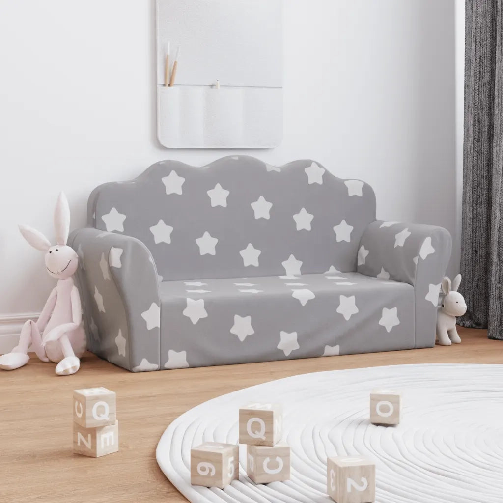 Divano Bambini 2 Posti-Sofa 2 Posti-Divanetto Grigio Chiaro con Stelle Morbido Peluche 604706