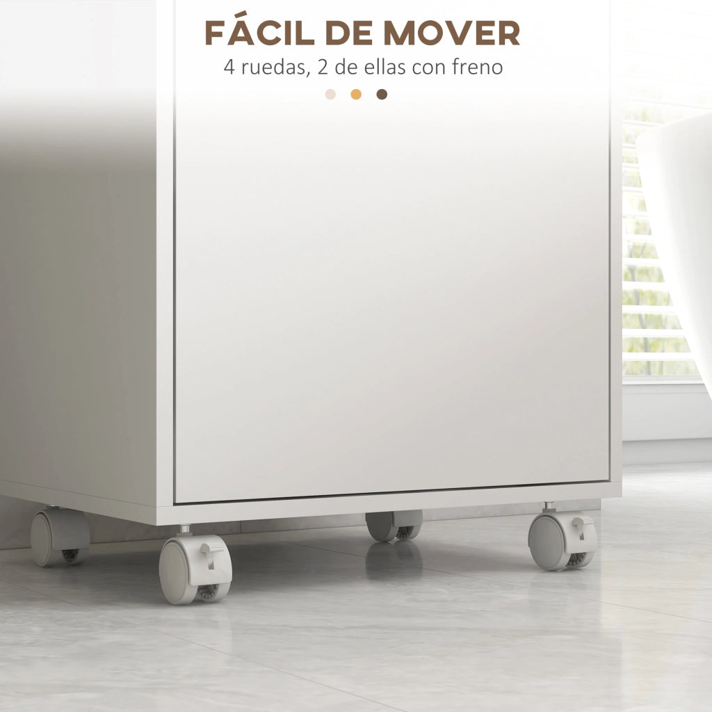 Armadietto da Bagno con Ripiani Regolabili e Ruote ¨C Zephmum ¨C Bianco e Rovere 40x30x88 cm
