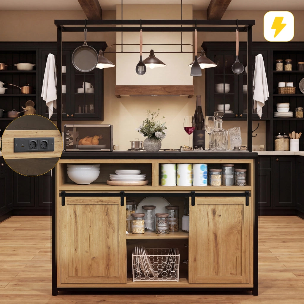 ARMADIO CUCINA 107x62x183 cm Legno e metallo, con prese e USB