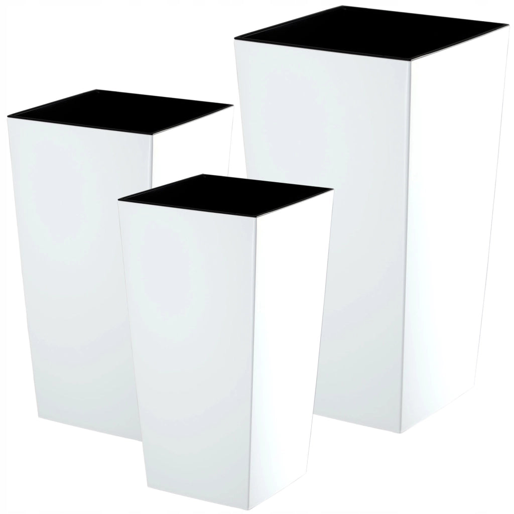 Set di 3 vasi da fiori KADAX, vasi da giardino + inserti, alti, grandi, bianchi, 37+47+57 cm