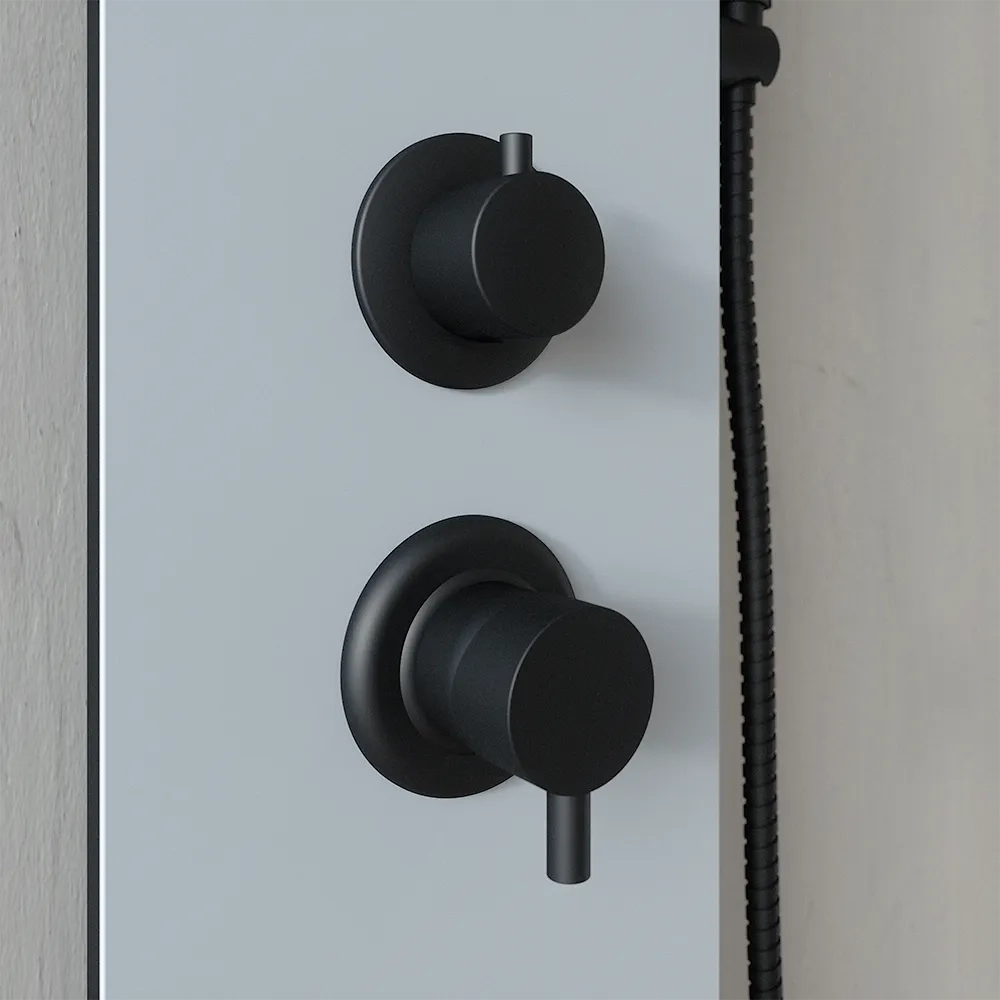 Pannello doccia 140x22cm in alluminio bianco e nero a 3 funzioni con doccino e flessible | Amur