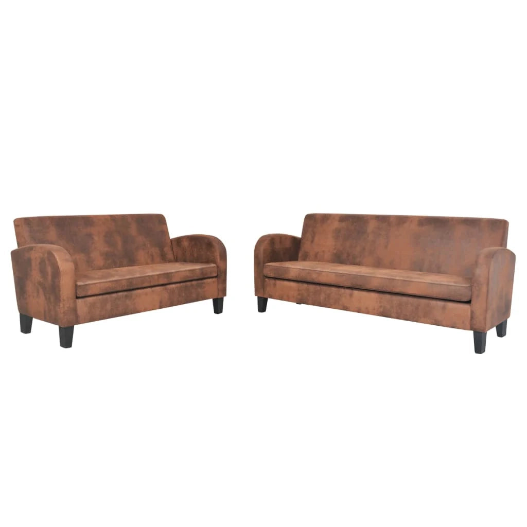 Set divano 2 pezzi in finta pelle scamosciata marrone 02_0020254