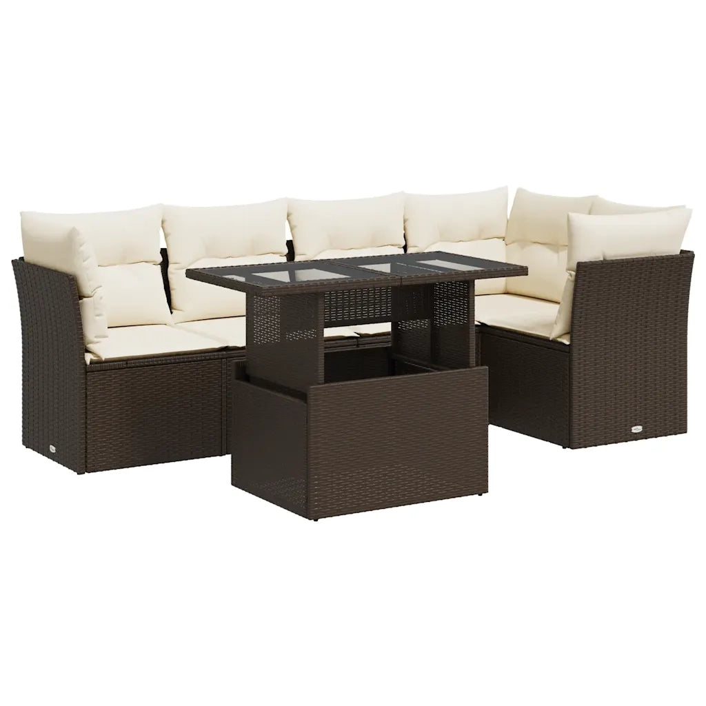 Set Divano da Giardino 6 pz con Cuscini Marrone in Polyrattan