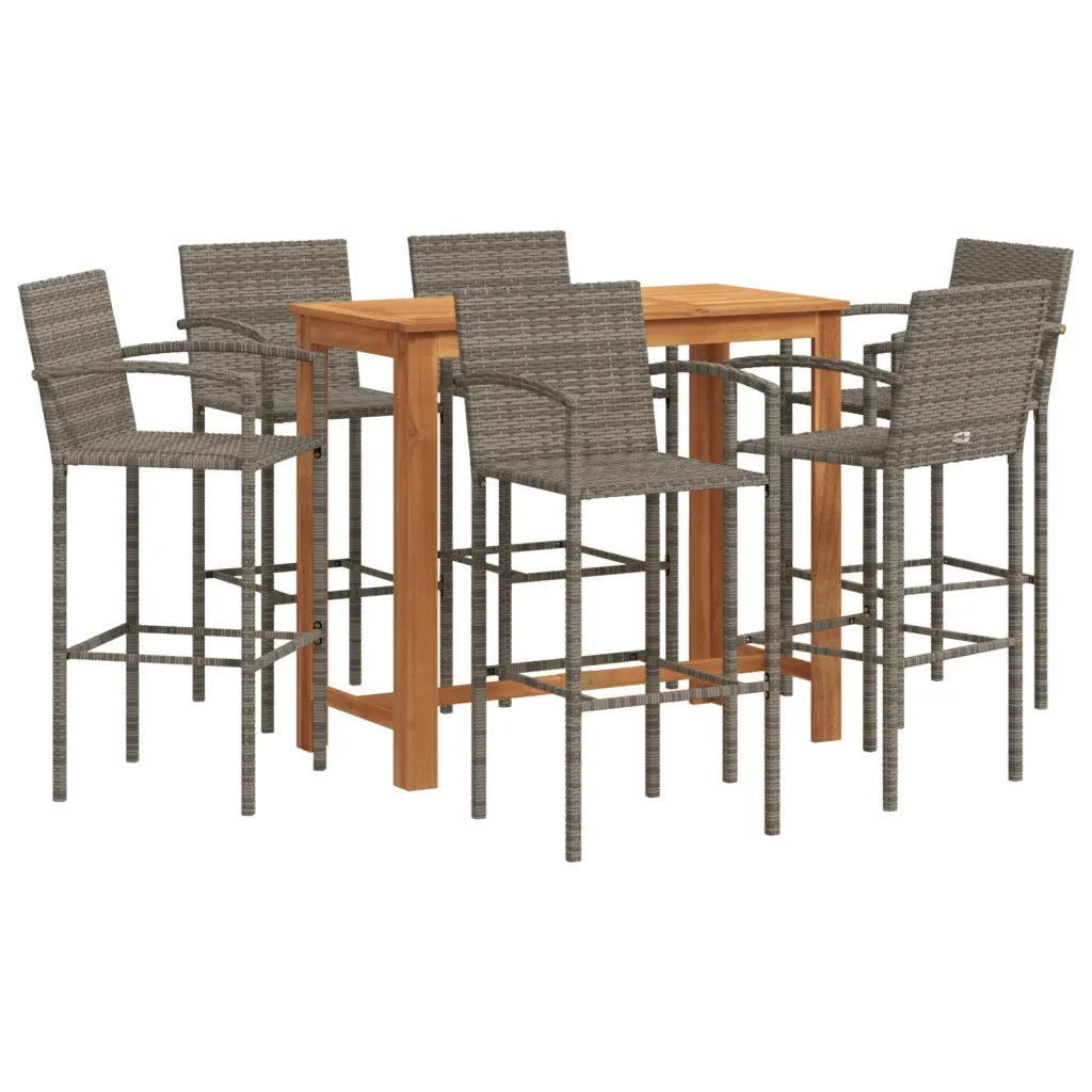 Set Bar da Giardino 7 pz Grigio in Legno Acacia e Polyrattan 3295293