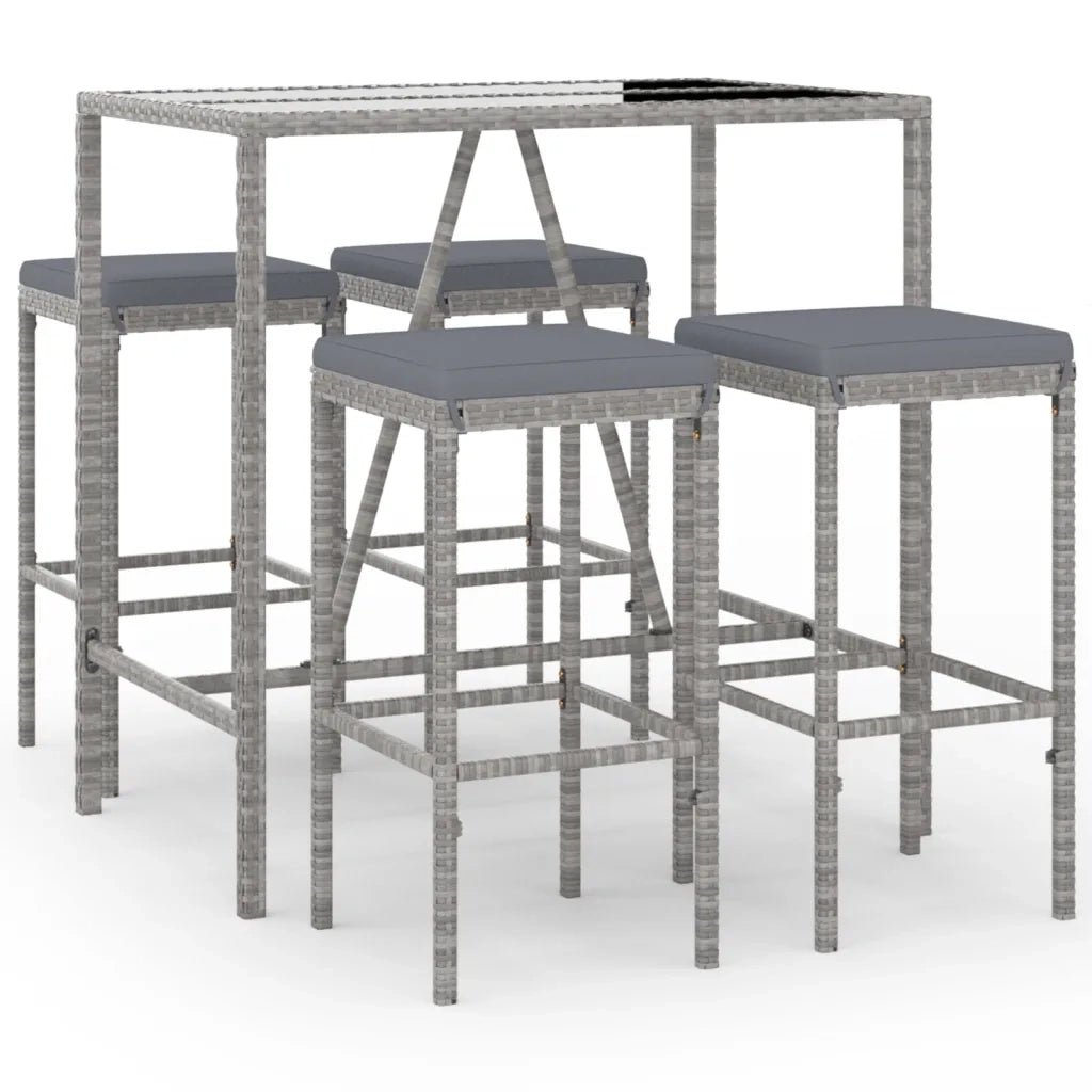 Set Bar da Giardino 5 pz con Cuscini in Polyrattan Grigio 3187634