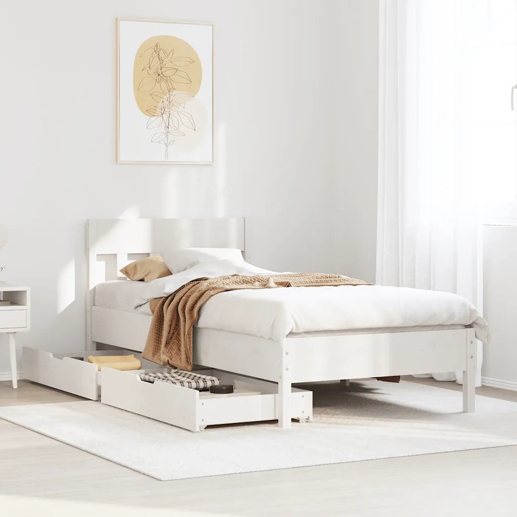 Letto singolo | Letto per adulti | Giroletto senza Materasso Bianco 100x200 cm Legno Massello Pino