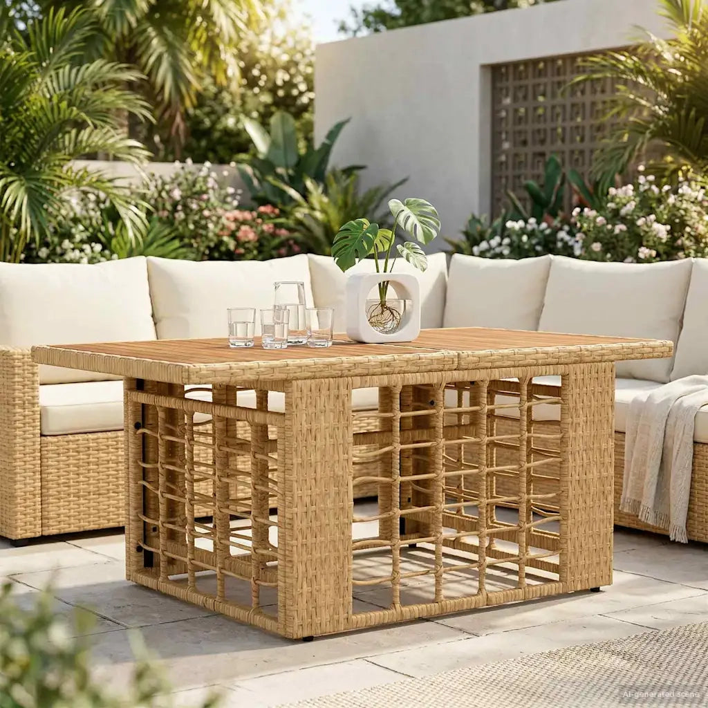 Tavolo da Giardino | Tavolino da esterno Naturale 100 x 55 x 37 cm Rattan PE e Vetro