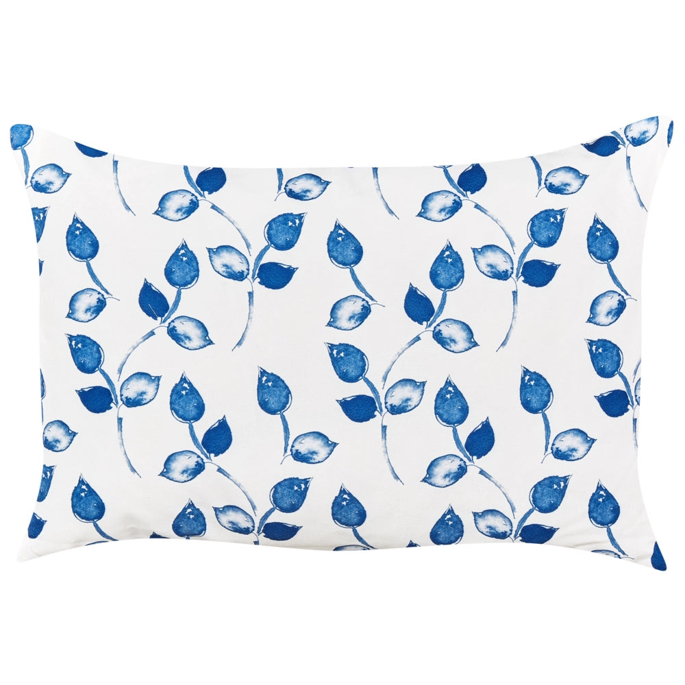 Set di 2 cuscini da giardino con federa in tessuto bianco e blu con motivo con foglie 40 x 60 cm esterno terrazzo fodere impermeabili