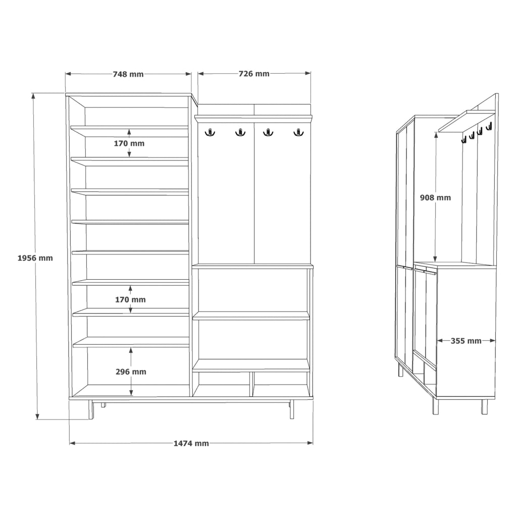 Tignale, Mobile da Ingresso Appendiabiti, 147x36x196h cm Verde Salvia