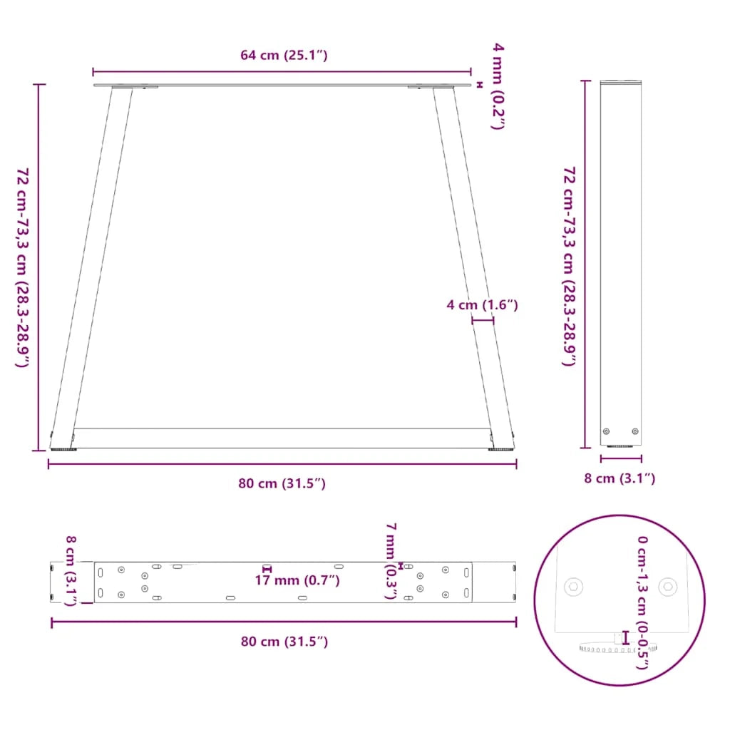 Set di 3 gambe per tavolo da pranzo a forma di V 80 x 72-73,3 cm robuste ed eleganti stile moderno acciaio bianco 02_0056877