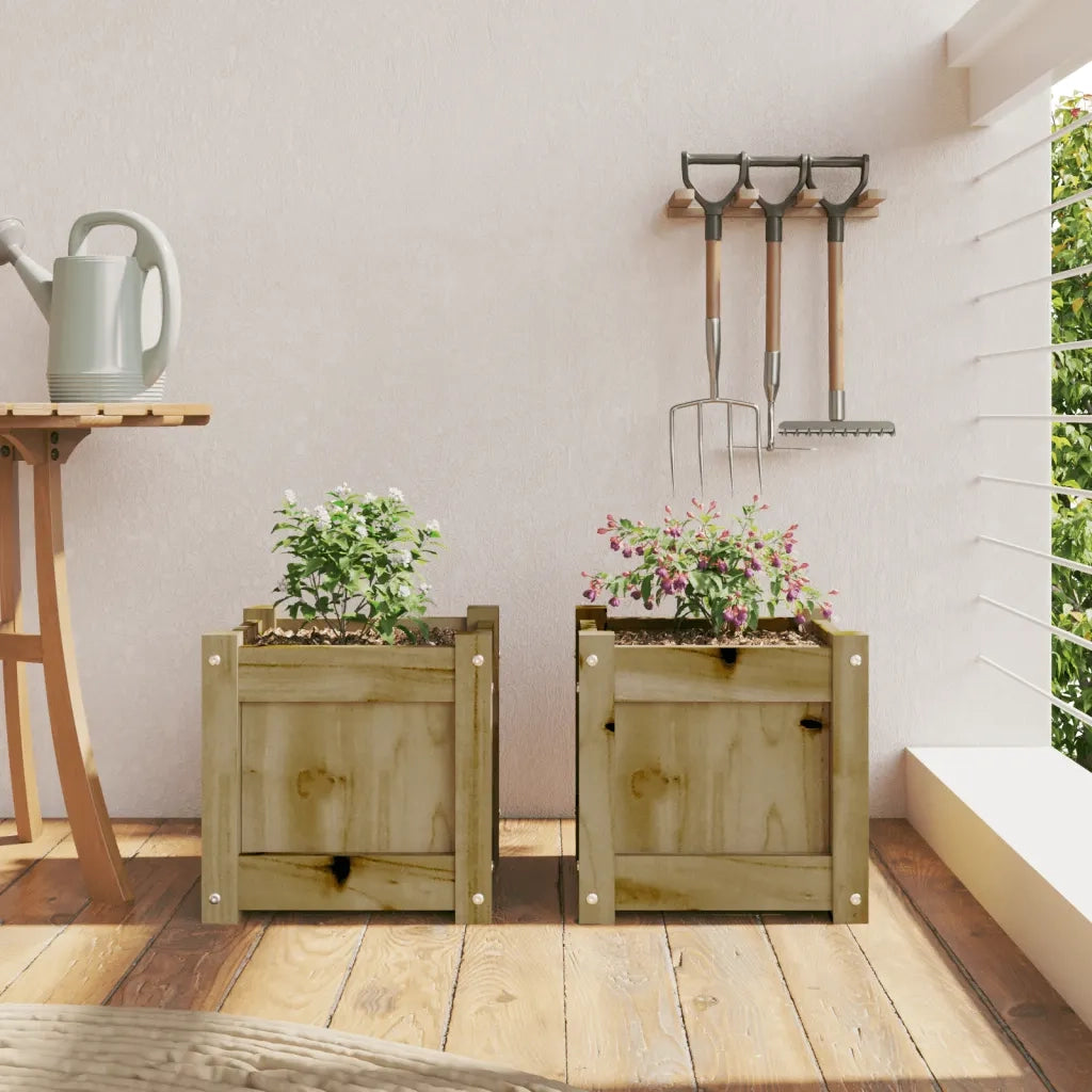 2 pz Fioriere | Cassetta per fiori | Vaso da Giardino in Legno di Pino Impregnato