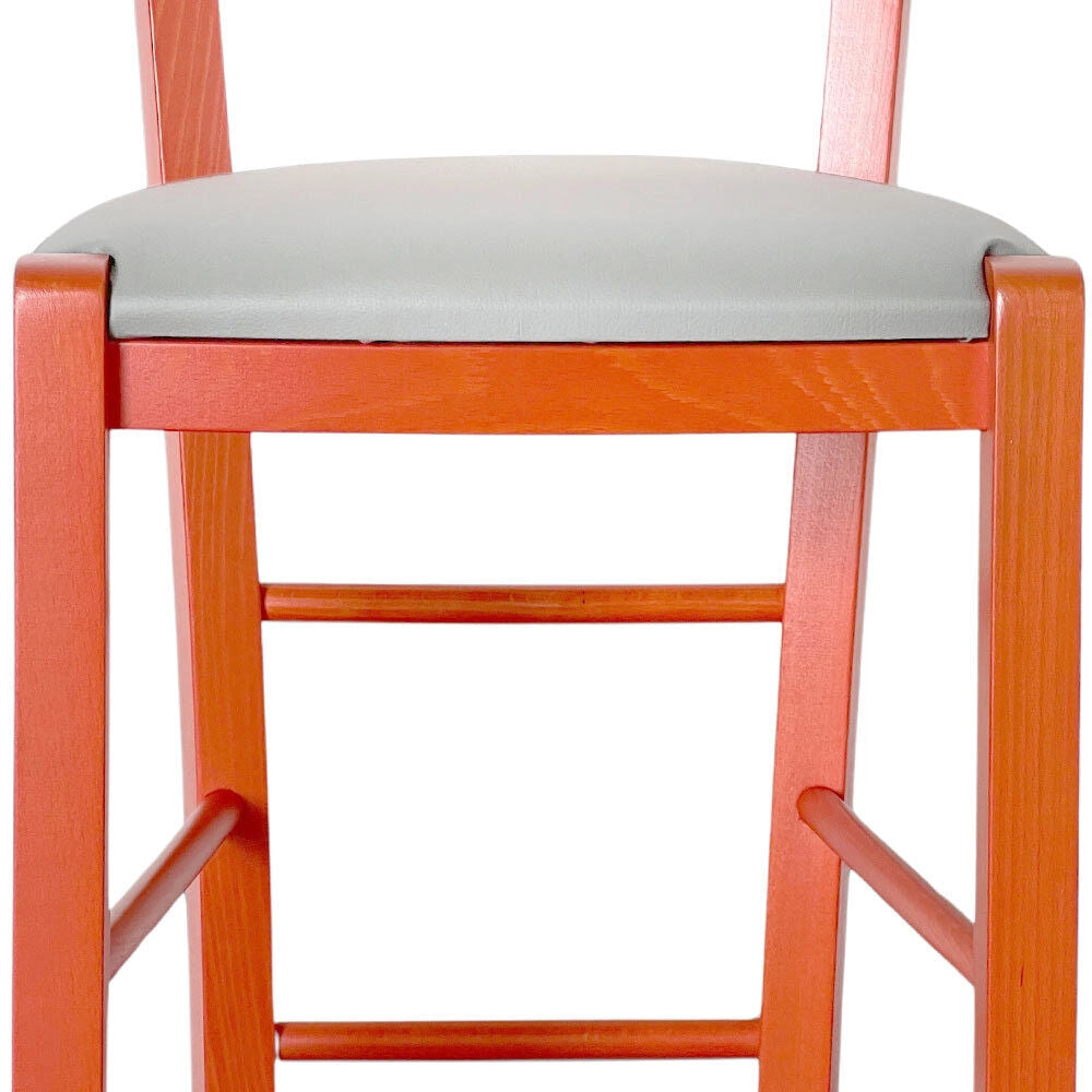 Sgabello Alto in Legno arancione h 73 cm con seduta similpelle grigio chiaro