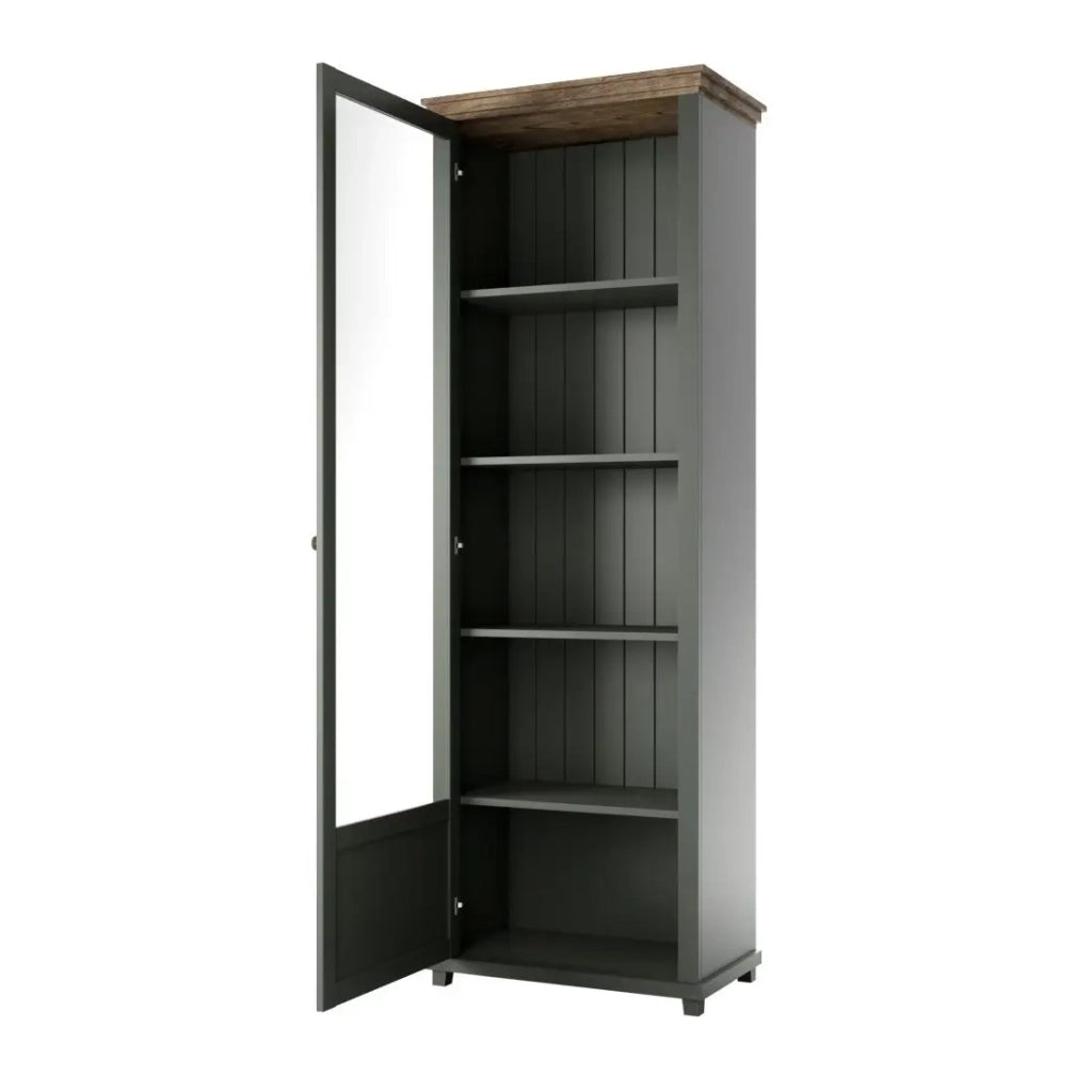 Vetrina 1 porta collezione ASSIA. Colore verde e rovere. Apertura a sinistra.