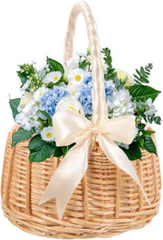 Borsa per Fiori con Maniglie e Fiocchi per Damigelle - Borsa intrecciata di Rami di Canne con Fiocchi per Cerimonia
